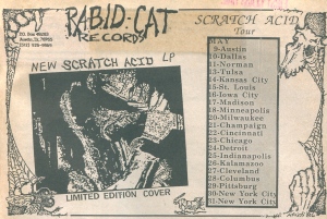 Scratch Acid Tour Calendar, Rabit Cat records advert, from Maximum Rock'nRoll, May 1986, No. 36